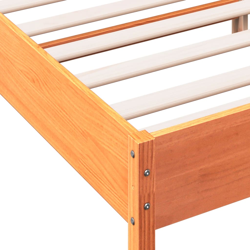 Bed frame without mattress brown wax 120x190cm solid pine wood