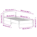 Bettgestell ohne Matratze 90x200 cm aus massivem Kiefernholz