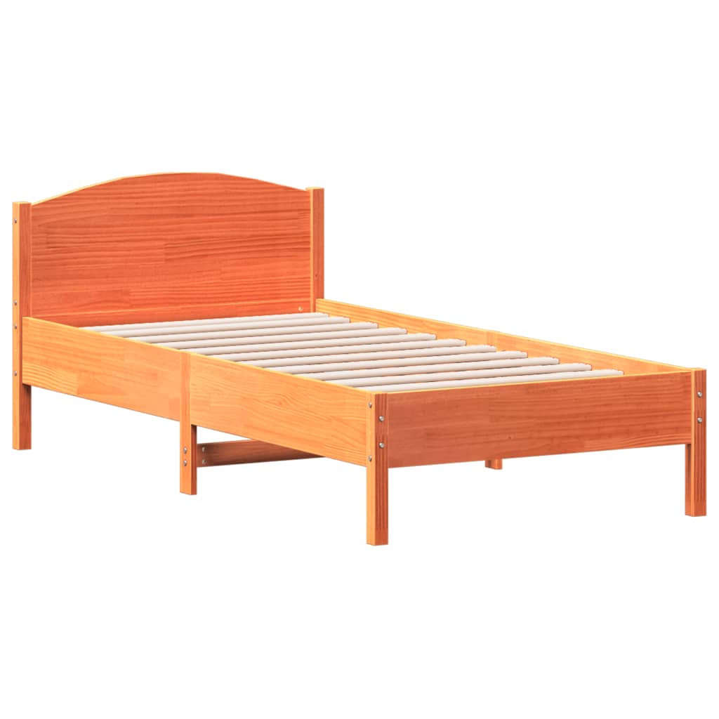 Bed frame without mattress brown wax 90x190 cm solid pine wood