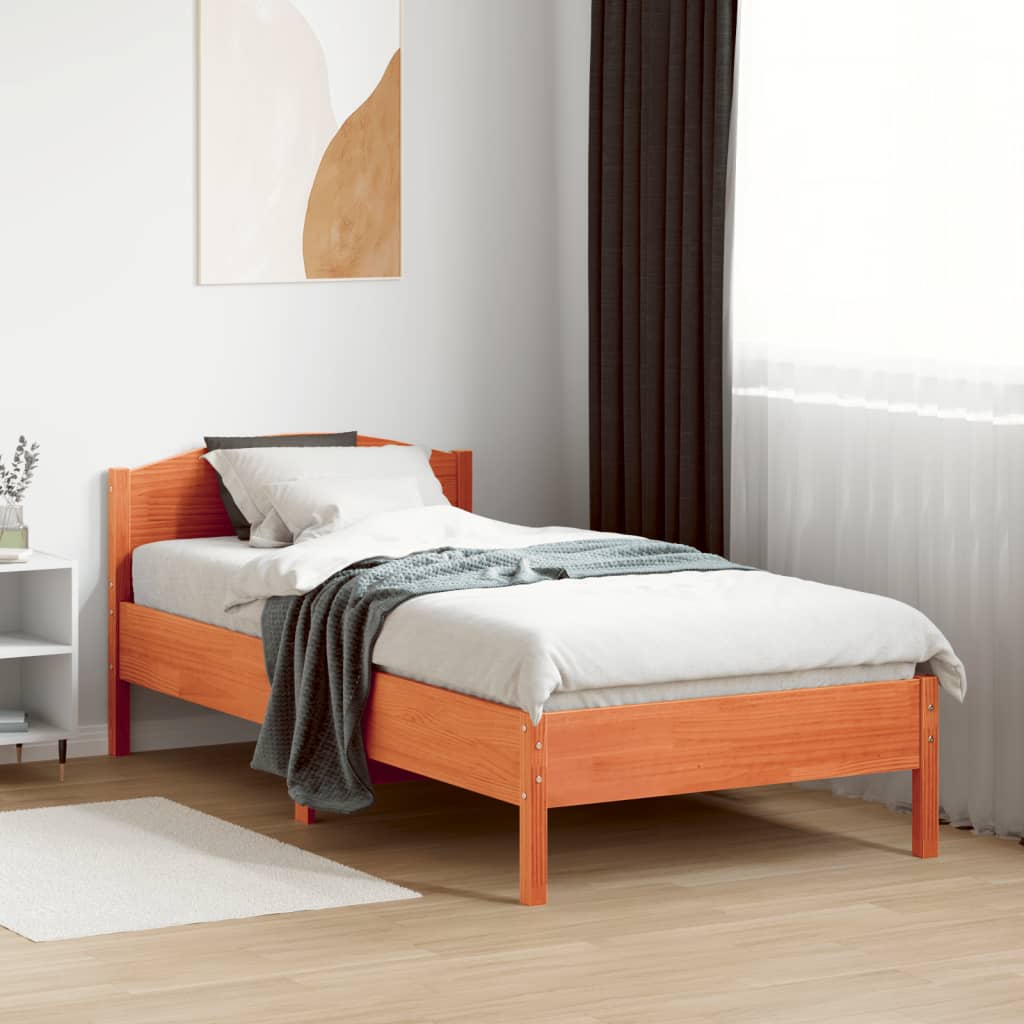 Bed frame without mattress brown wax 90x190 cm solid pine wood