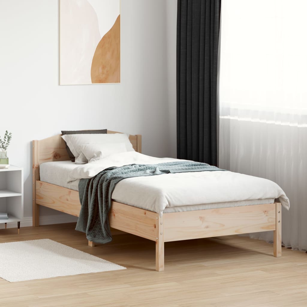 Bed frame without mattress 75x190 cm solid pine wood