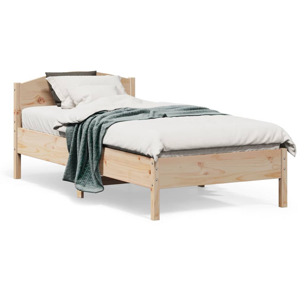 Bed frame without mattress 75x190 cm solid pine wood