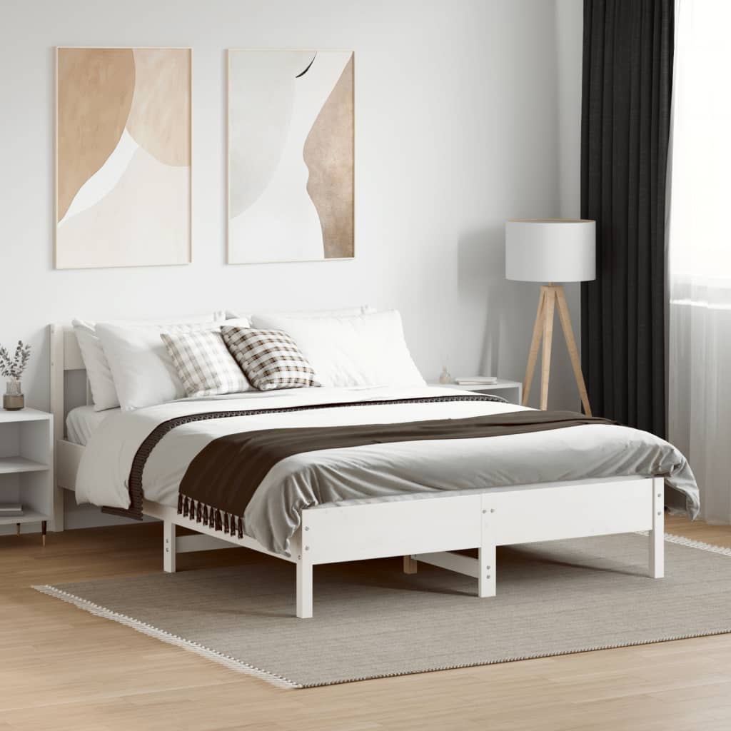 Bed frame without mattress white 150x200 cm solid pine wood