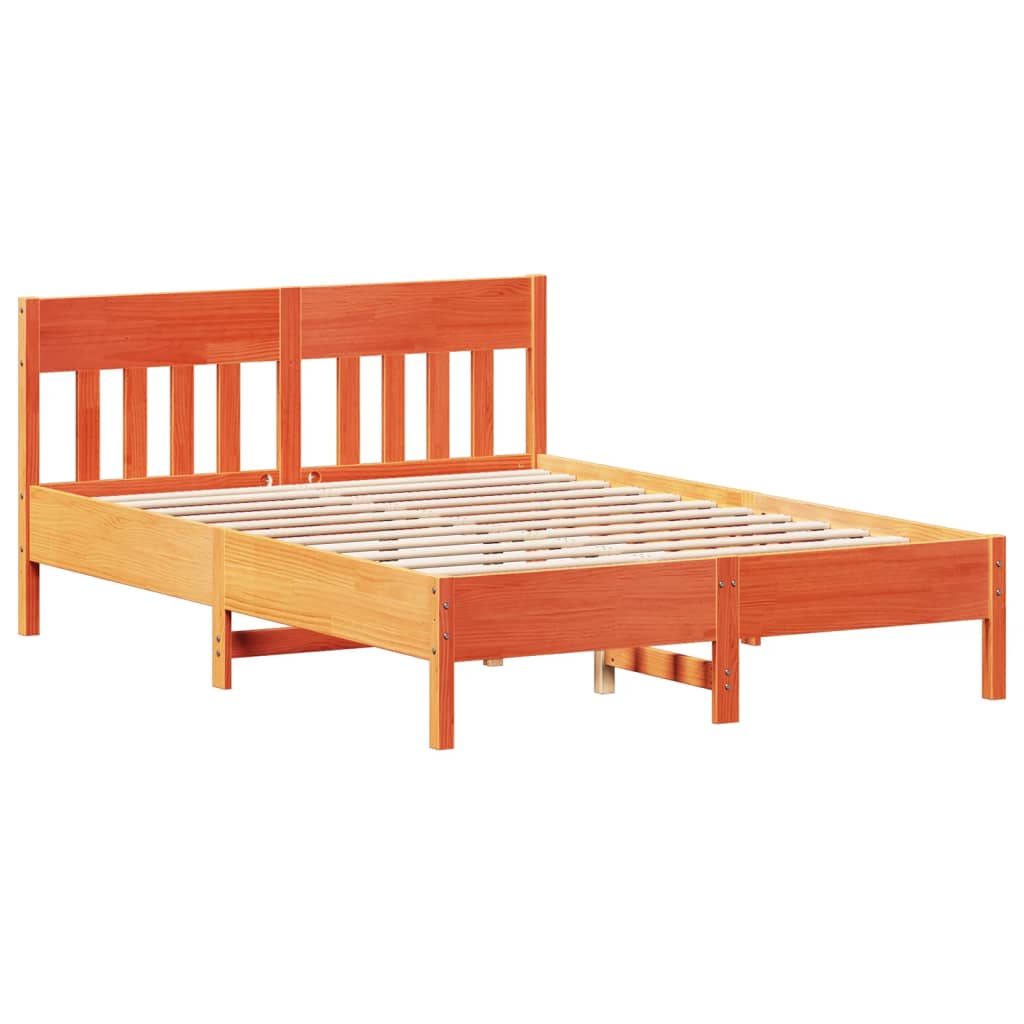 Bed frame without mattress brown wax 150x200cm solid pine wood