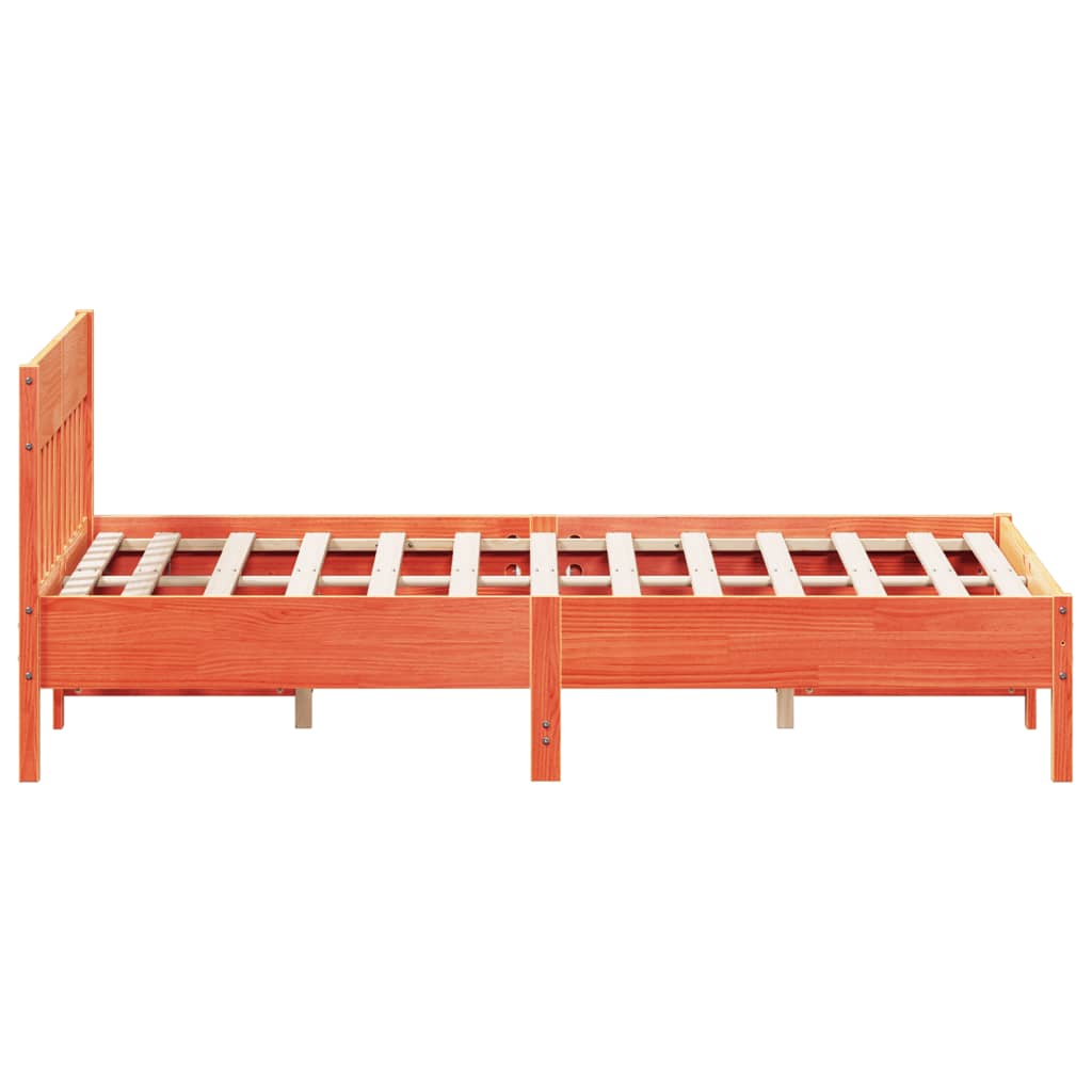 Bed frame without mattress brown wax 150x200cm solid pine wood