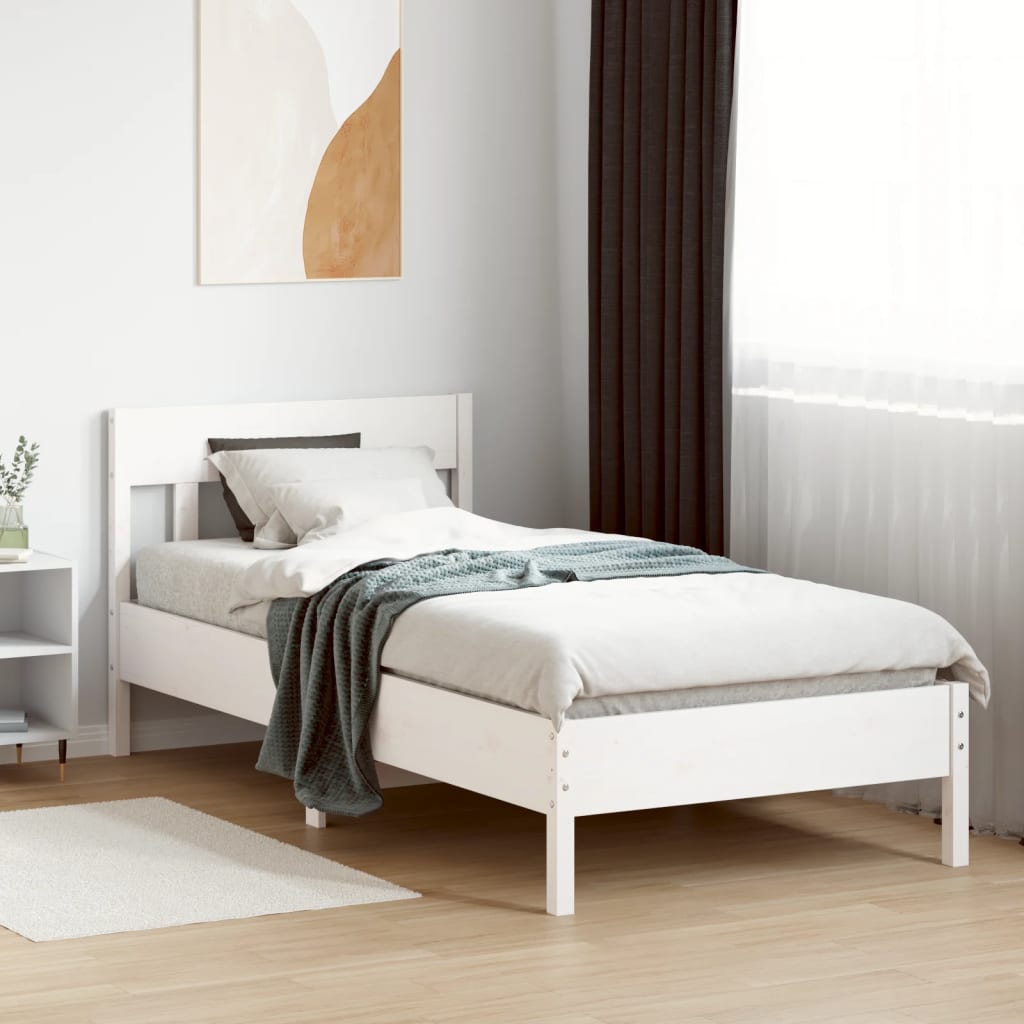 Bed frame without white mattress 90x190 cm solid pine wood