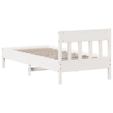 Bed frame without white mattress 75x190 cm solid pine wood