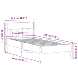 Bed frame without white mattress 75x190 cm solid pine wood