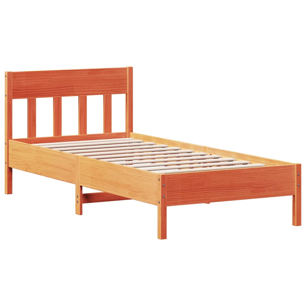 Bed frame without mattress brown wax 75x190 cm solid pine wood