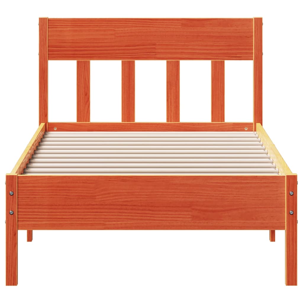 Bed frame without mattress brown wax 75x190 cm solid pine wood