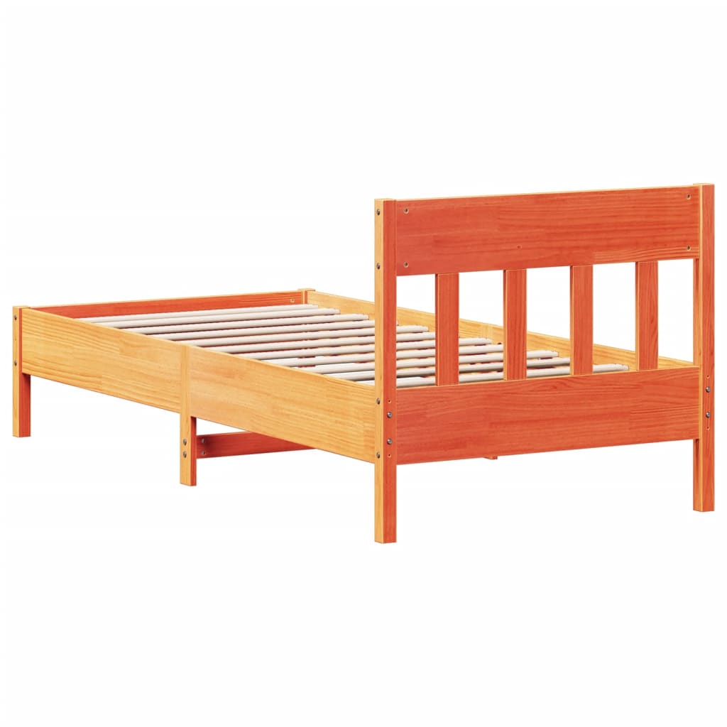 Bed frame without mattress brown wax 75x190 cm solid pine wood