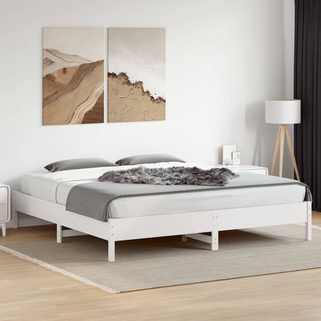 Bed frame without mattress white 200x200 cm solid pine wood