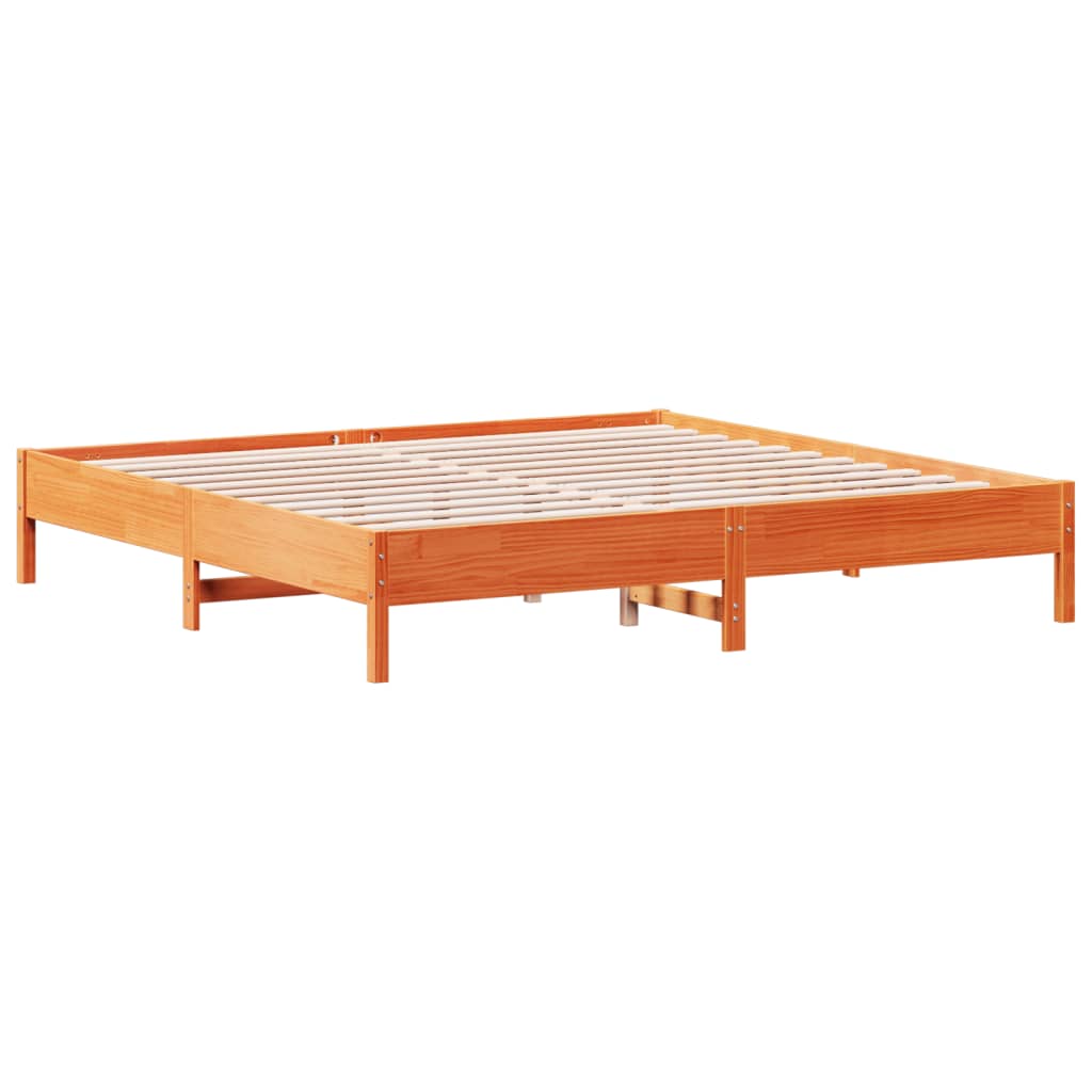 Bed frame without mattress brown wax 200x200cm solid pine wood