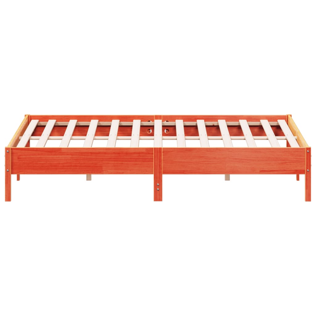 Bed frame without mattress brown wax 200x200cm solid pine wood