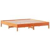 Bed frame without mattress brown wax 200x200cm solid pine wood