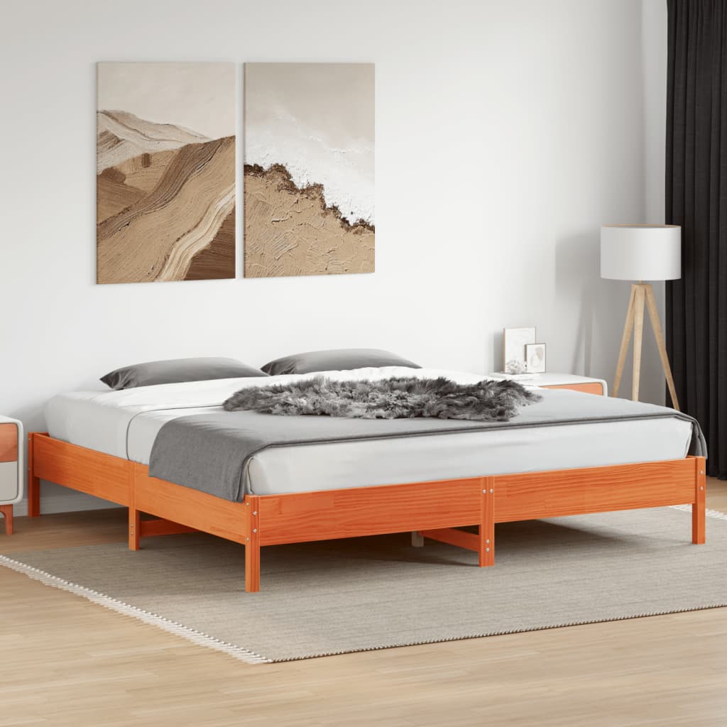 Cadre de lit sans matelas cire marron 180x200cm bois pin massif