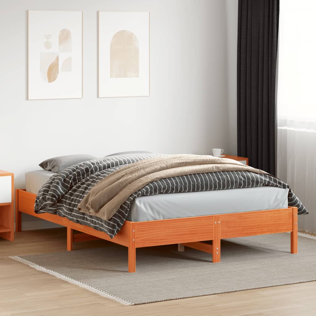 Bed frame without mattress brown wax 160x200cm solid pine wood