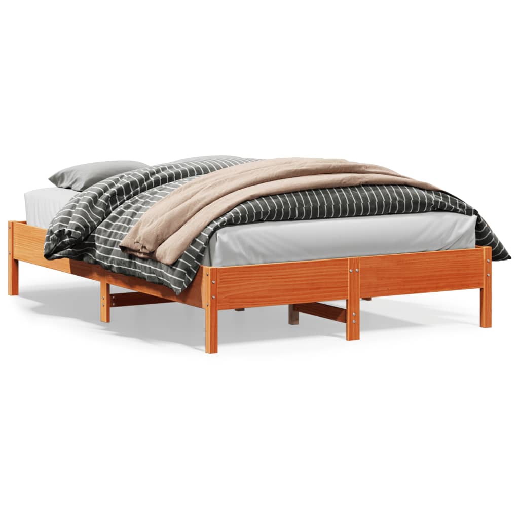 Cadre de lit sans matelas cire marron 150x200cm bois pin massif