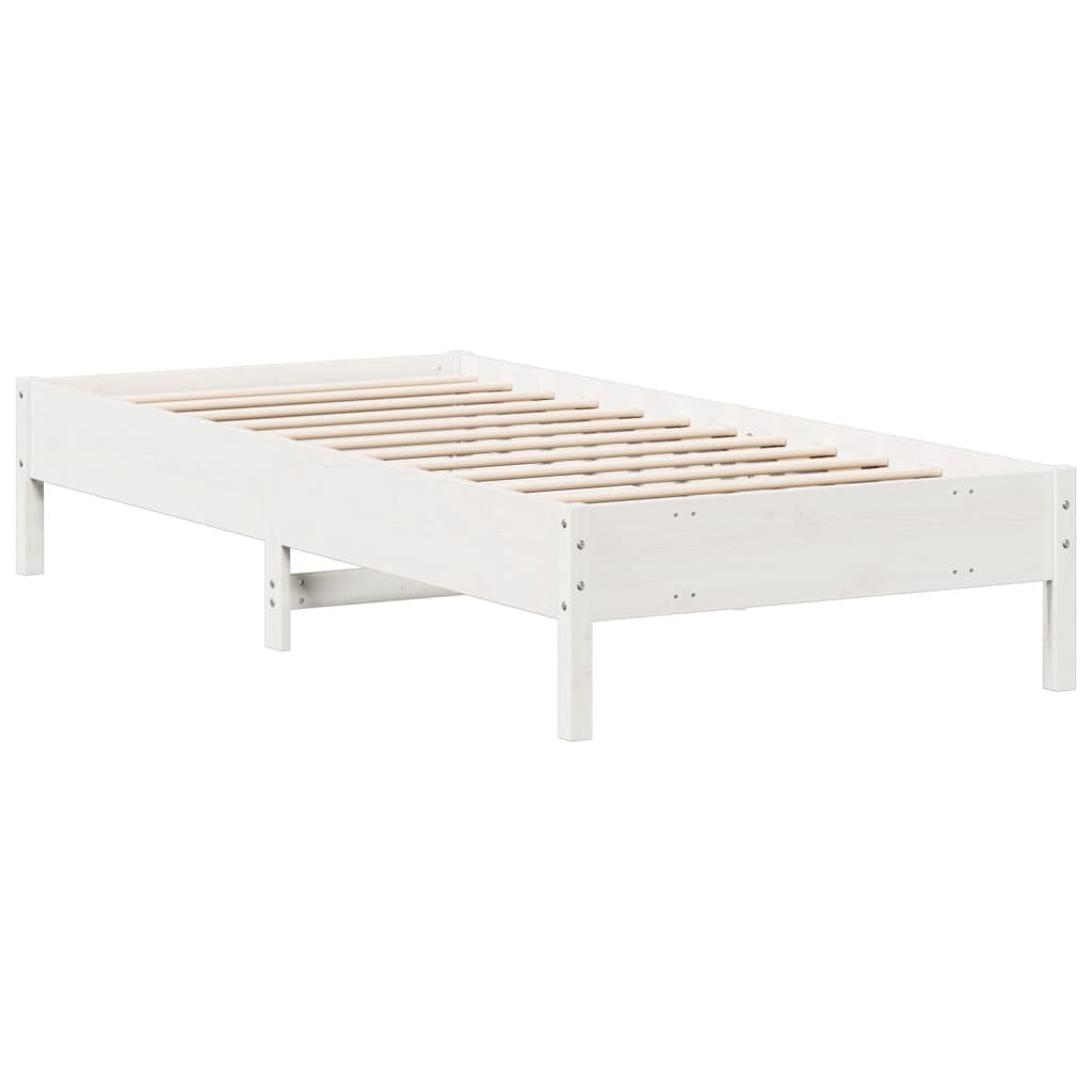 Bed frame without mattress white 100x200 cm solid pine wood