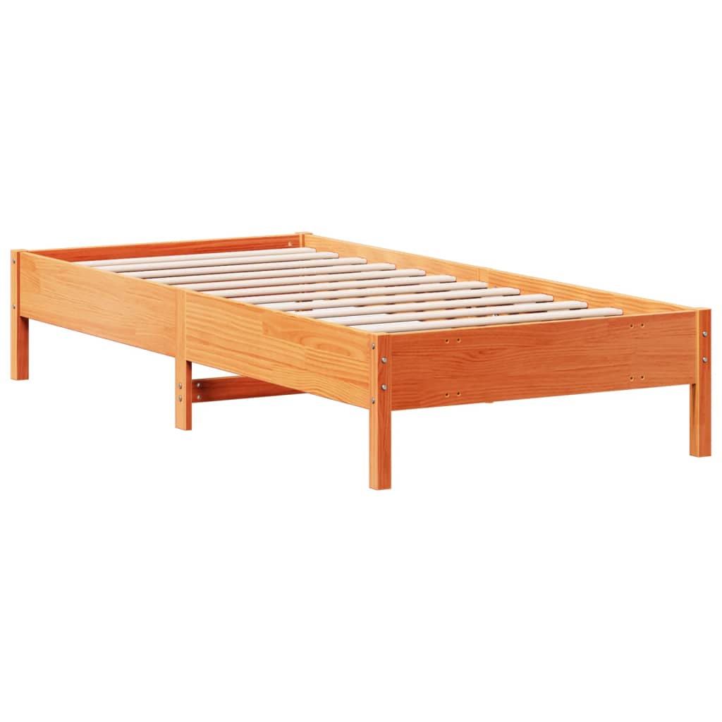 Bed frame without mattress brown wax 100x200cm solid pine wood