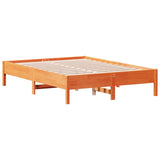 Bed frame without mattress brown wax 140x190cm solid pine wood