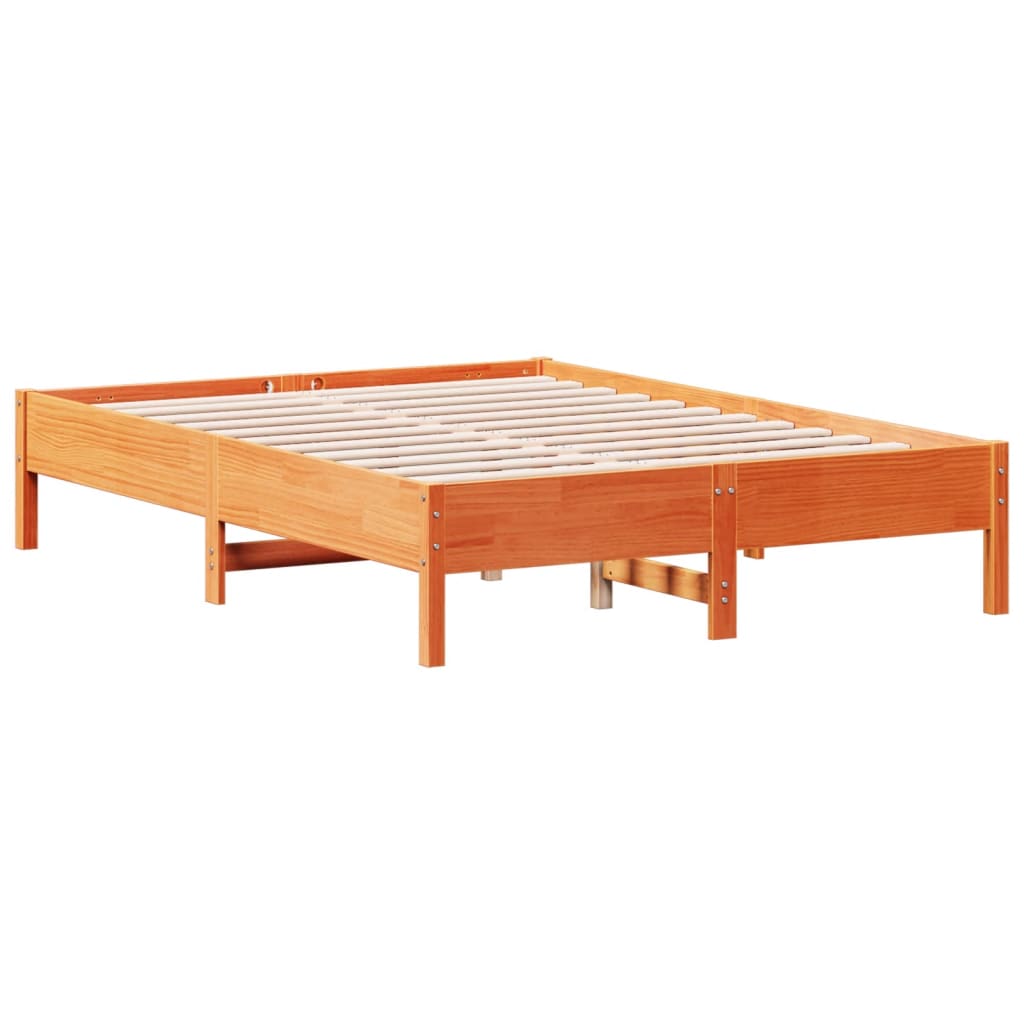 Cadre de lit sans matelas cire marron 135x190cm bois pin massif