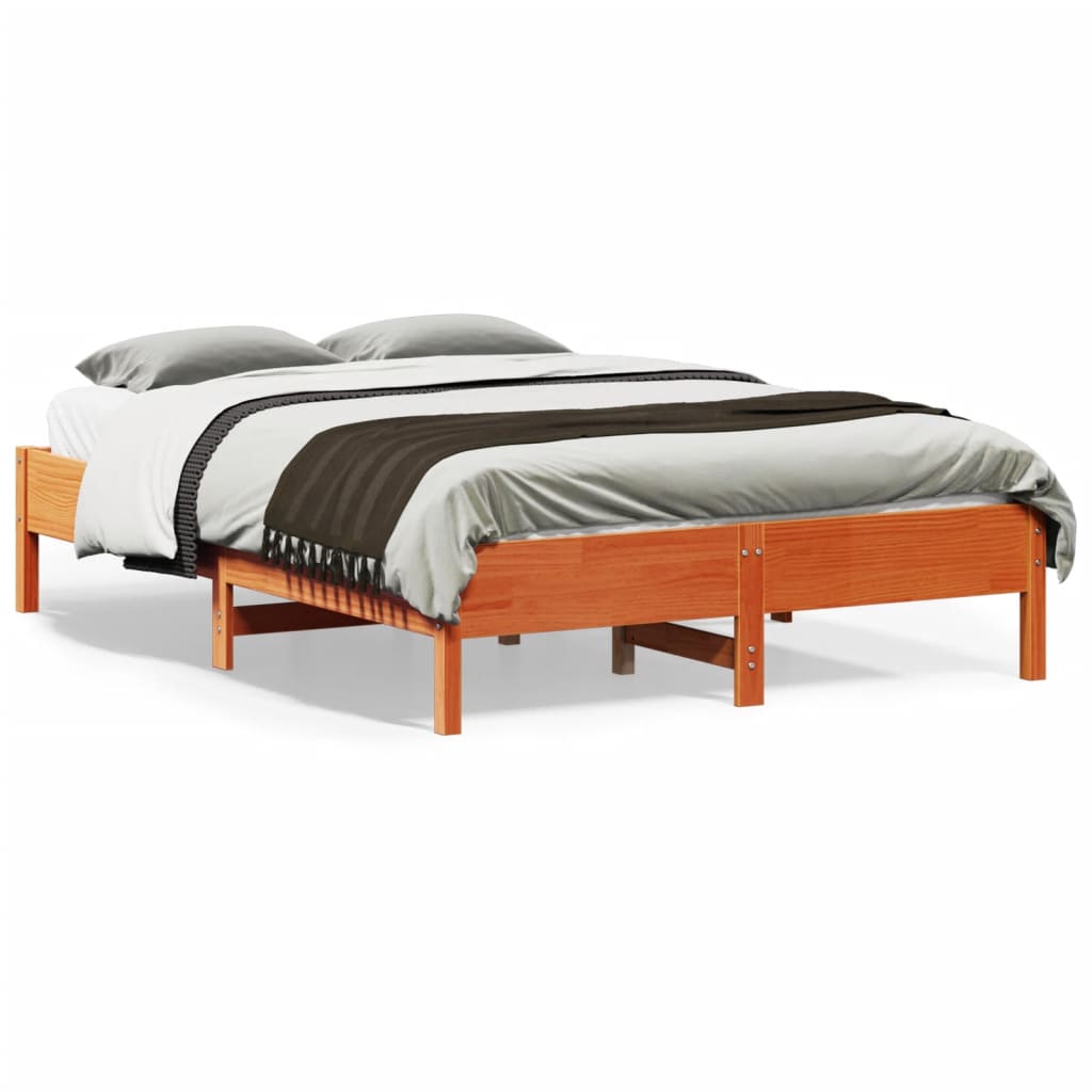 Cadre de lit sans matelas cire marron 135x190cm bois pin massif