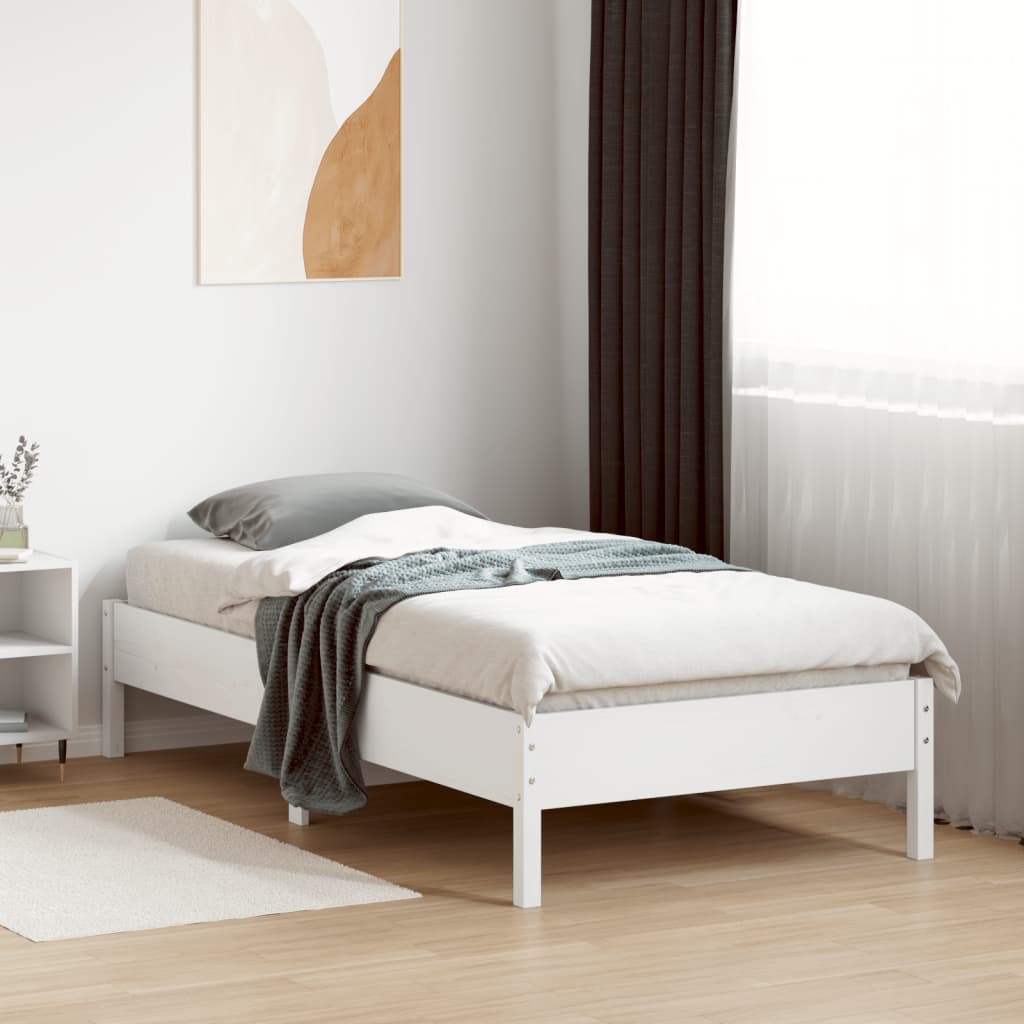 Cadre de lit sans matelas blanc 75x190 cm bois de pin massif