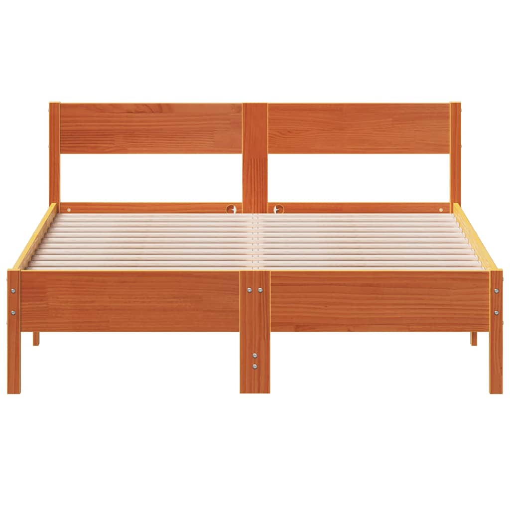 Bed frame without mattress brown wax 160x200cm solid pine wood