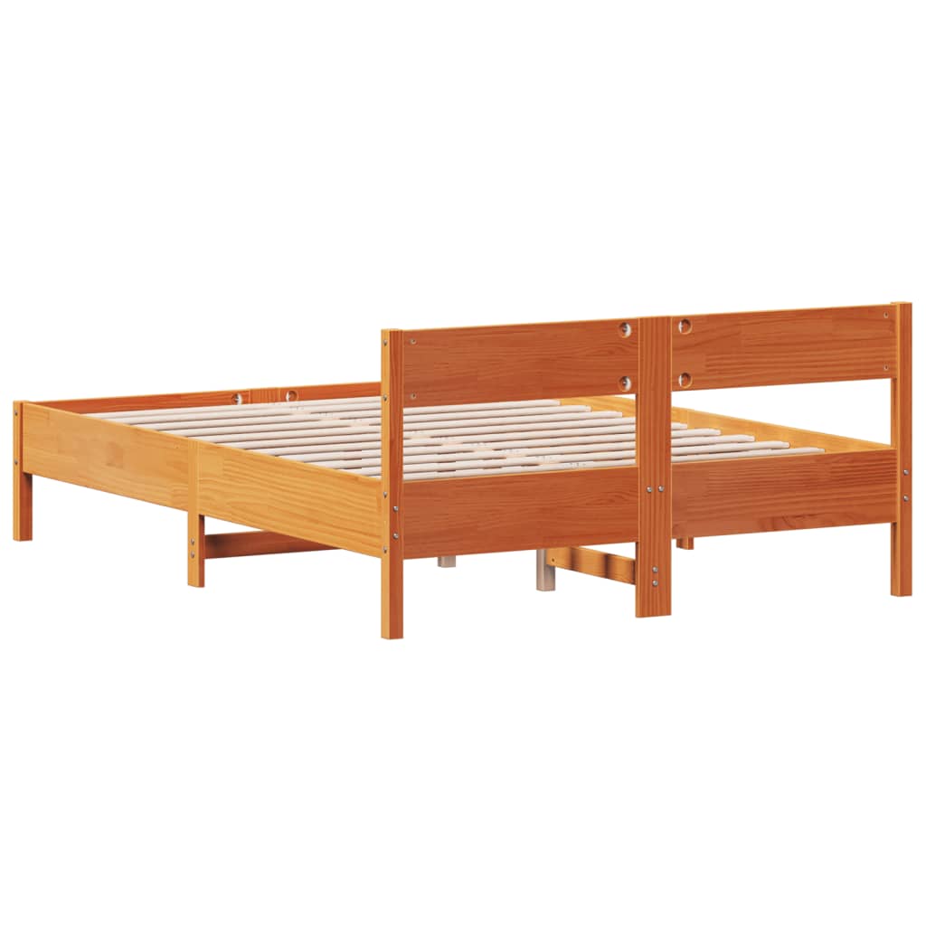 Bed frame without mattress brown wax 160x200cm solid pine wood