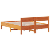 Bed frame without mattress brown wax 160x200cm solid pine wood