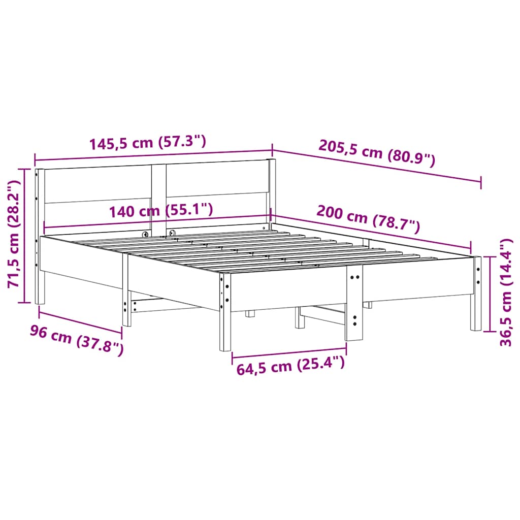 Bed frame without mattress white 140x200 cm solid pine wood