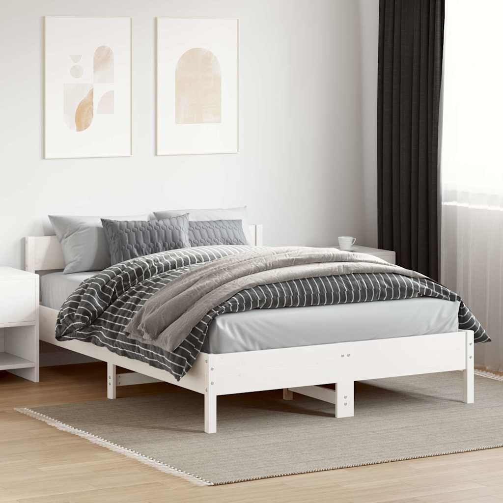 Cadre de lit sans matelas blanc 140x200 cm bois de pin massif