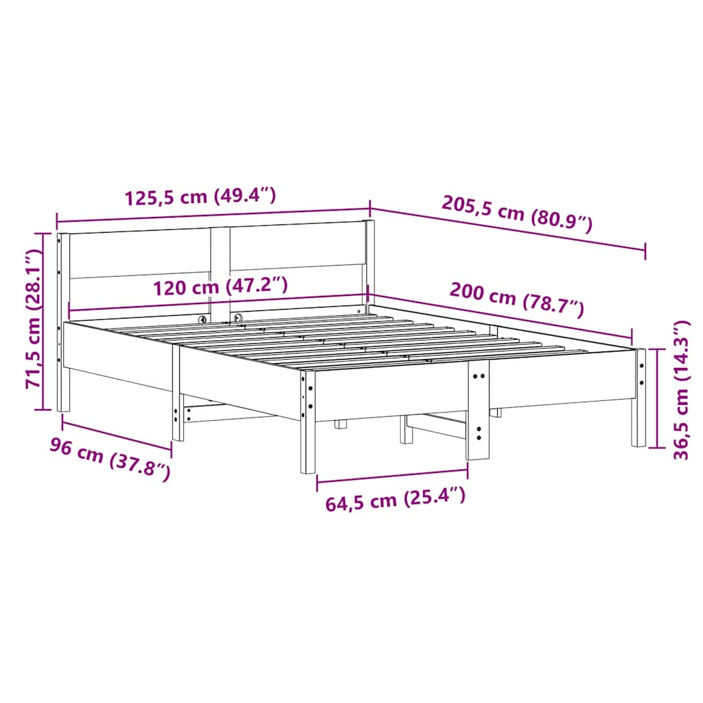 Cadre de lit sans matelas blanc 120x200 cm bois de pin massif