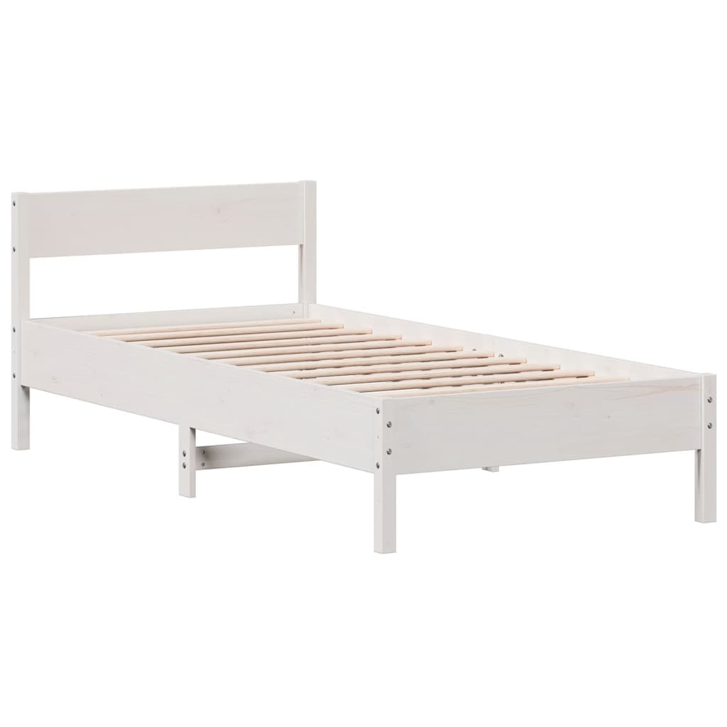 Bed frame without mattress white 90x200 cm solid pine wood