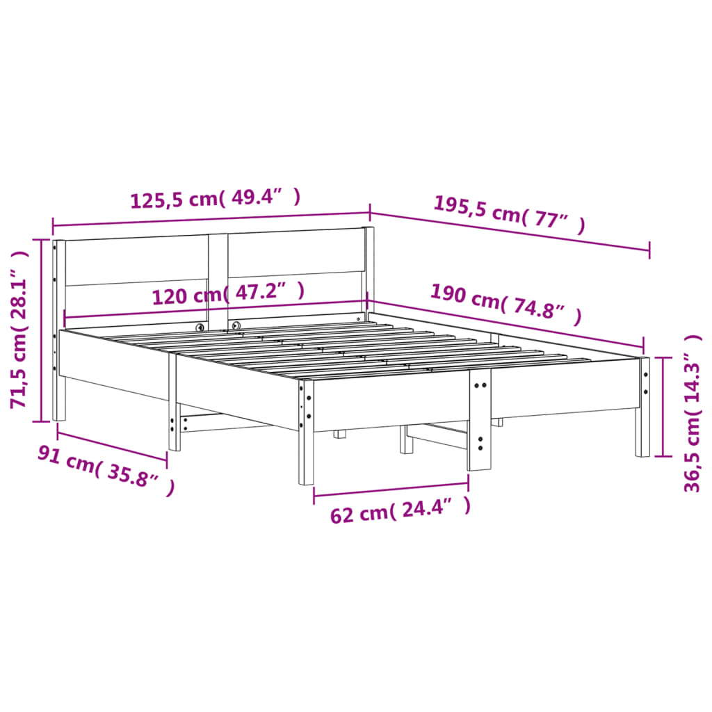 Cadre de lit sans matelas 120x190 cm bois de pin massif