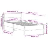 Bettgestell ohne Matratze, braunes Wachs, 75 x 190 cm, massives Kiefernholz