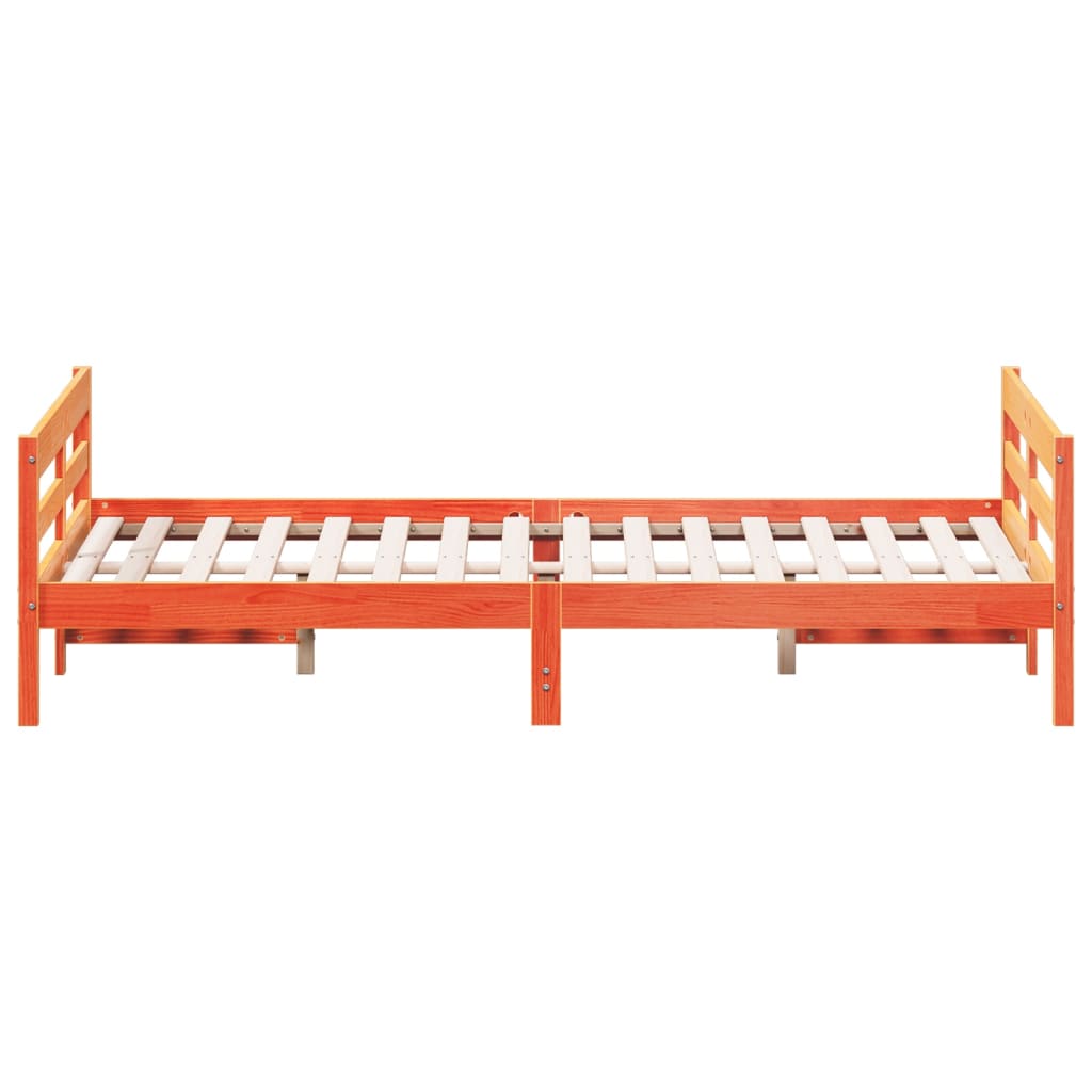 Bed frame without mattress brown wax 140x200cm solid pine wood