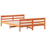 Bed frame without mattress brown wax 140x200cm solid pine wood