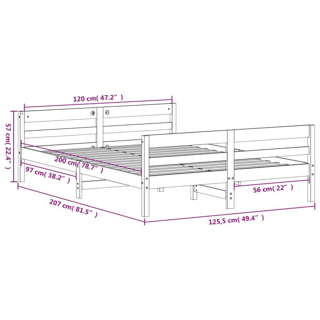 Cadre de lit sans matelas 120x200 cm bois de pin massif