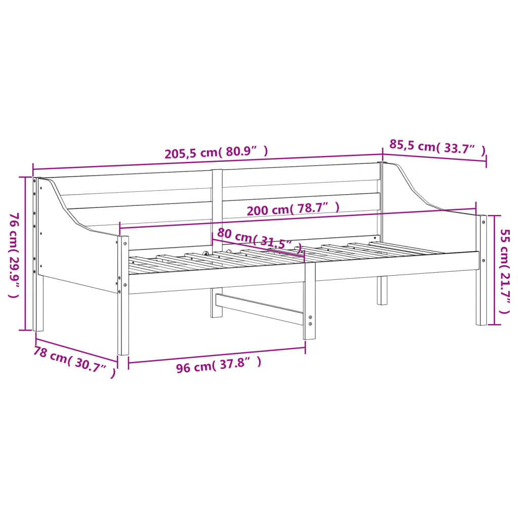 Lit de jour sans matelas cire marron 80x200 cm bois pin massif