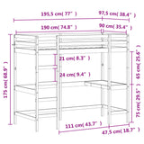 Etagenbett ohne Matratze 90x190 cm aus massivem Kiefernholz