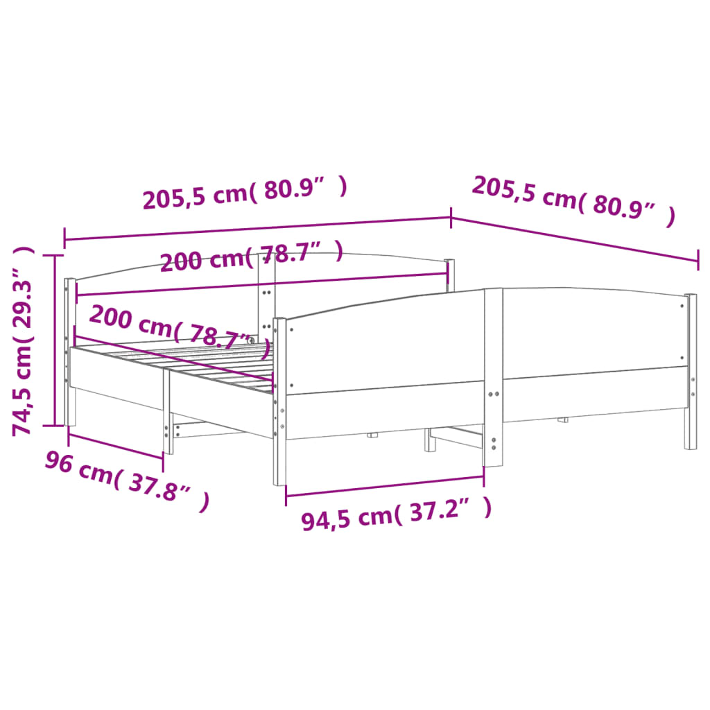 Cadre de lit sans matelas 200x200 cm bois massif de pin