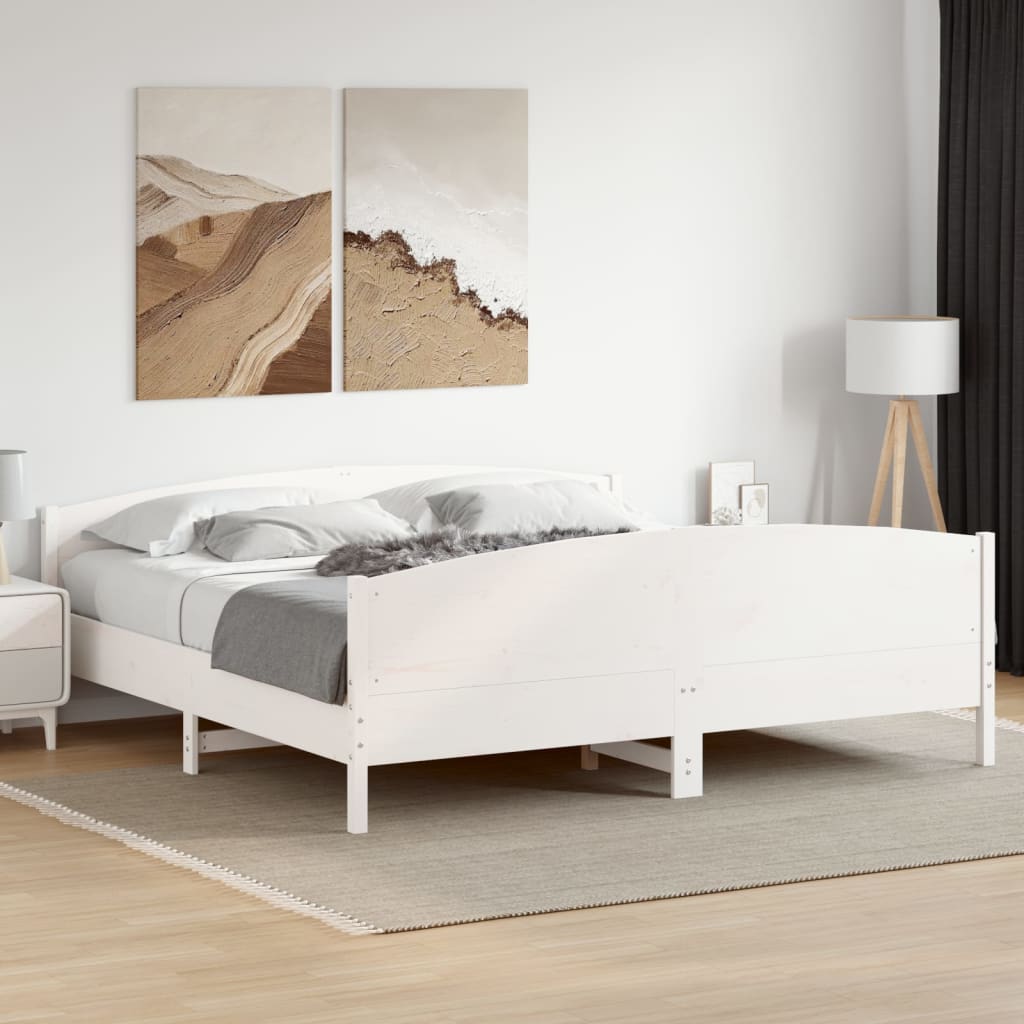 Cadre de lit sans matelas blanc 200x200 cm bois massif de pin