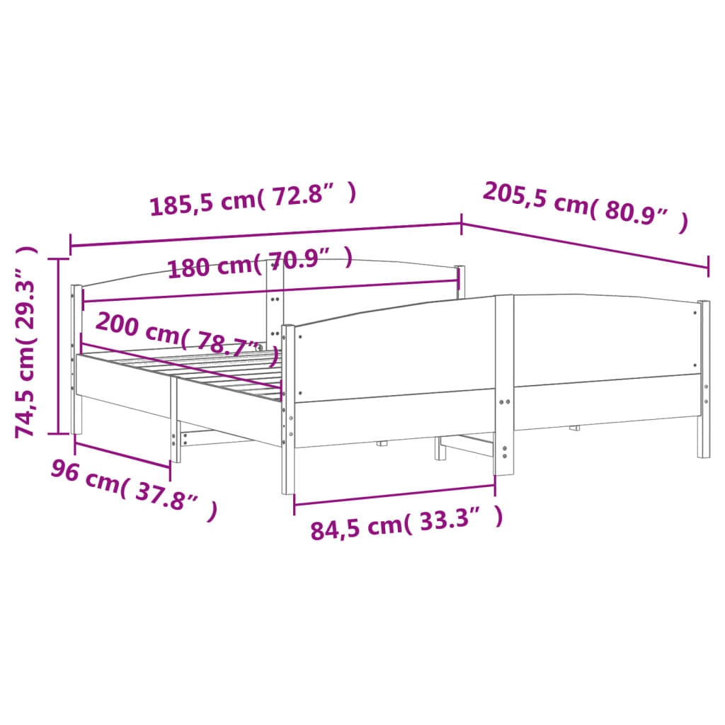 Cadre de lit sans matelas blanc 180x200 cm bois massif de pin