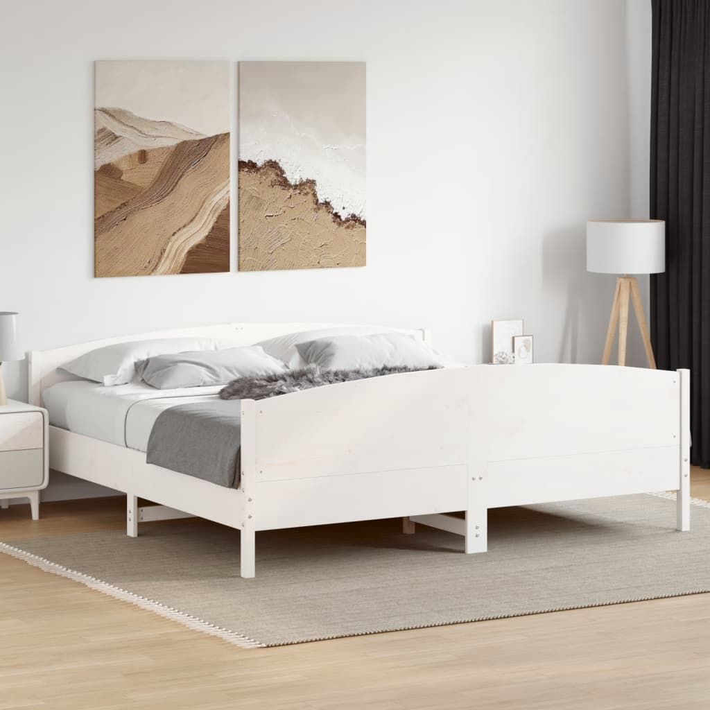 Cadre de lit sans matelas blanc 180x200 cm bois massif de pin