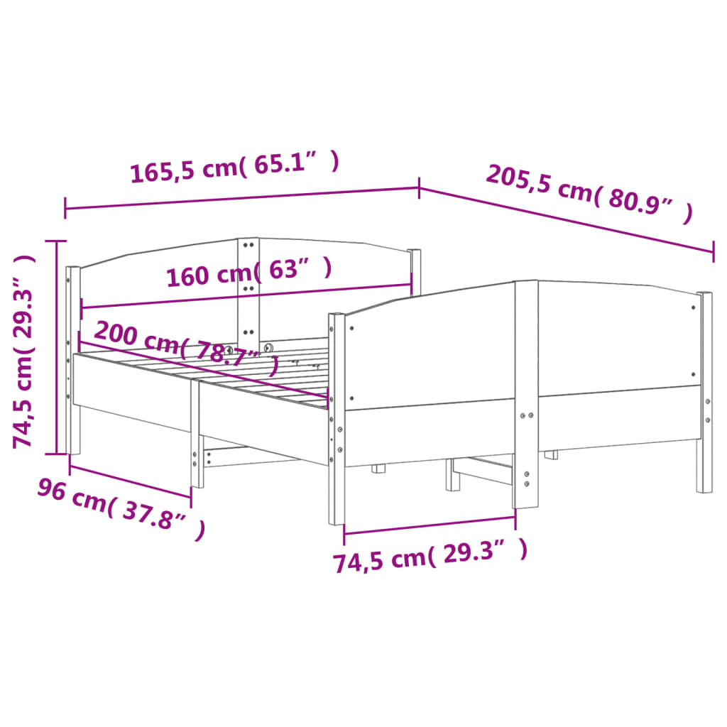 Bed frame without mattress 160x200 cm solid pine wood