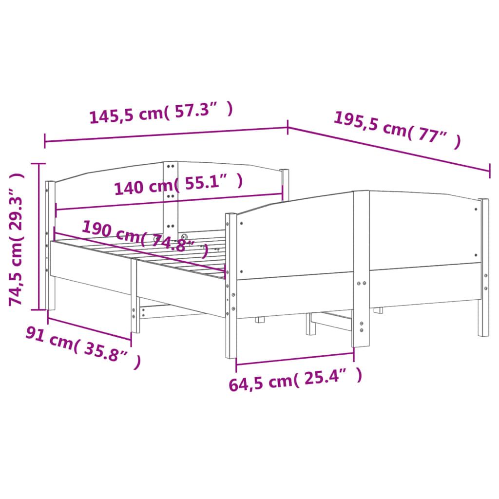 Cadre de lit sans matelas 140x190 cm bois de pin massif