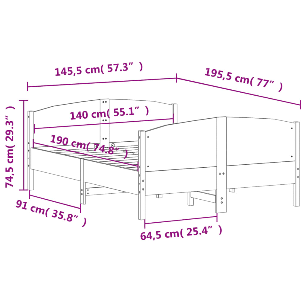 Cadre de lit sans matelas cire marron 140x190cm bois pin massif