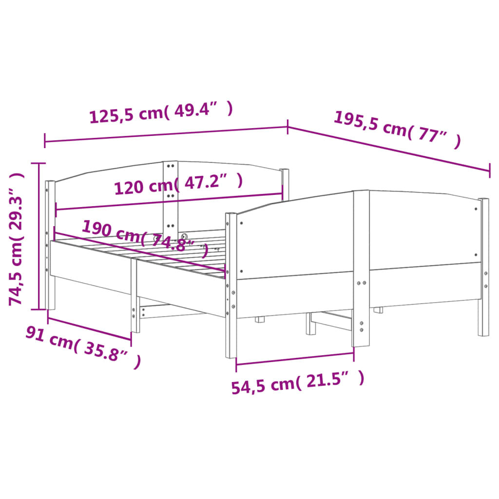 Cadre de lit sans matelas 120x190 cm bois de pin massif